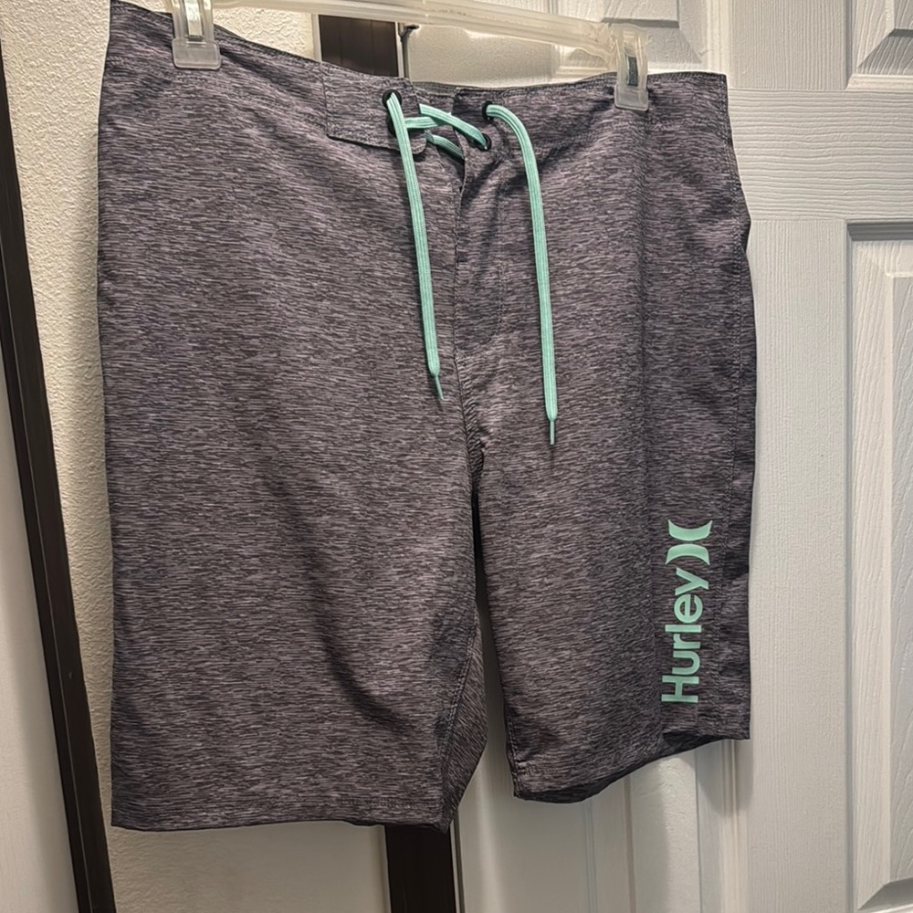 Hurley Men's Gray Swim Shorts with Mint Accents